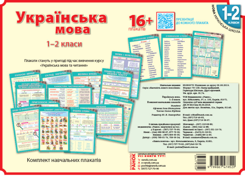 Наочність нового покоління Українська мова Плакати 1-2 класи + СD диск (Укр) Ранок Н100037У (9789667478520) (341975)