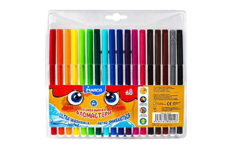 Фломастери "Super Washable" 18 кольорів Marco (8434761802146) (341965)