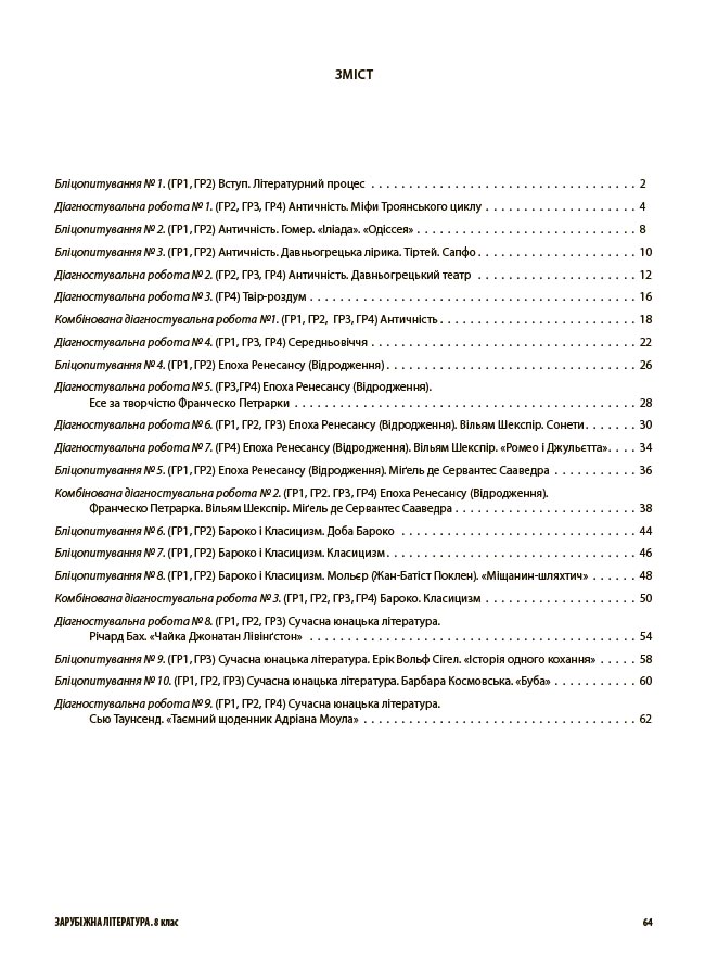 Зарубіжна література. Усі діагностувальні роботи. 8 клас КЗП033 - Зображення 2