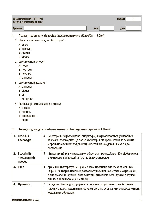 Зарубіжна література. Усі діагностувальні роботи. 8 клас КЗП033 - Зображення 3